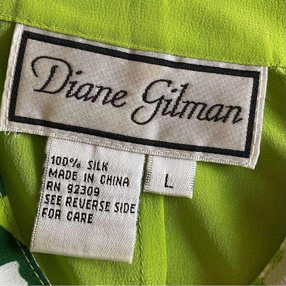 Silk Diane Gilman Lime Green Floral Blouse - Picture 5 of 6
